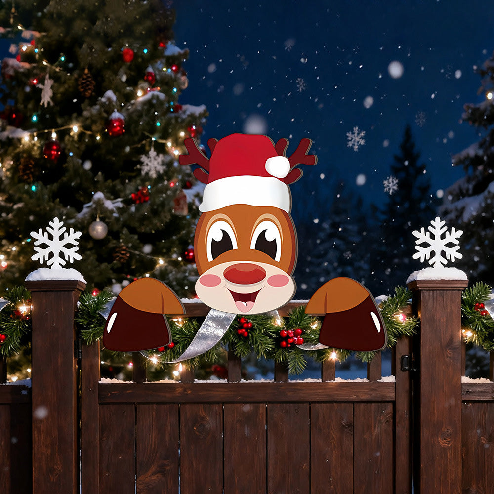 3 Pack Christmas Fence Peeker Santa Reindeer Penguin Yard Decor
