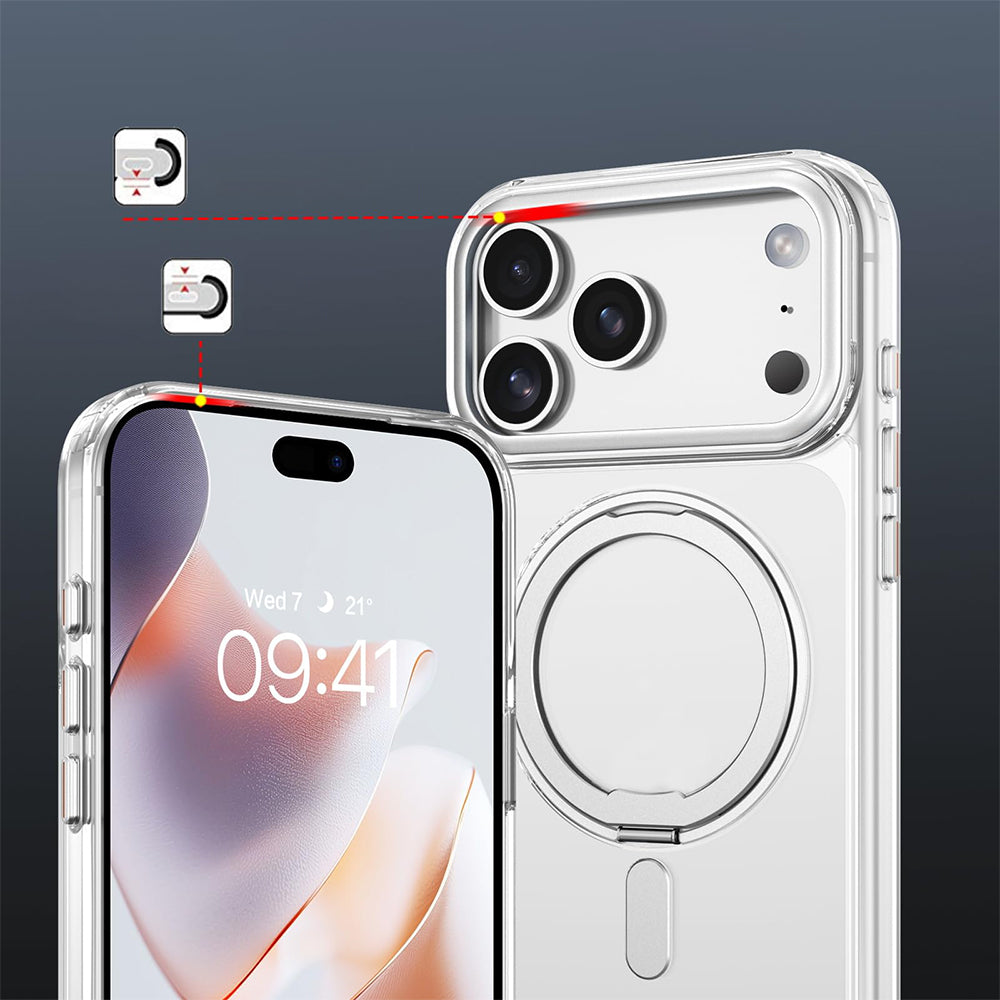 360 Degree Rotating Stand Case for iPhone 18Pro 17Pro - Clear