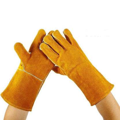 Double Layer Leather Welding Gloves Heat Resistant Fireproof Protective Safety Gloves Yellow