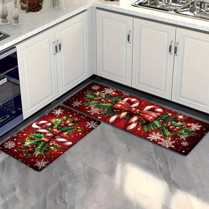 3 Piece Set 2D Christmas Kitchen Mat Non Slip Christmas Rug