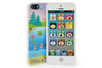 Learning Toy Play Cell Phone with 8 Functions and Dazzling Lights Interactive Toy for Boys Girls-White