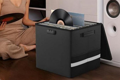 Vinyl Record Storage with Lock Fireproof Waterproof Organizer for 150 Records