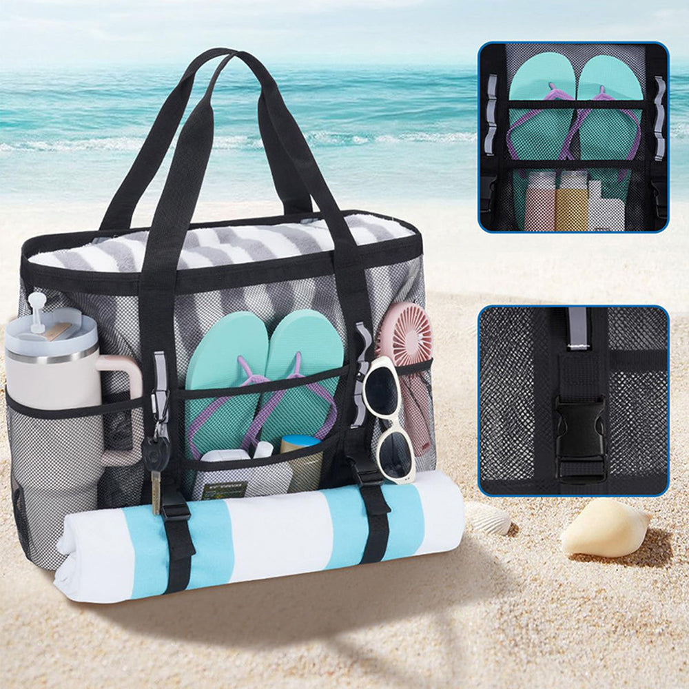 Mesh Beach Bag Large Capacity Tote Bag - Black