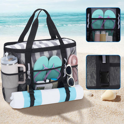 Mesh Beach Bag Large Capacity Tote Bag - Black