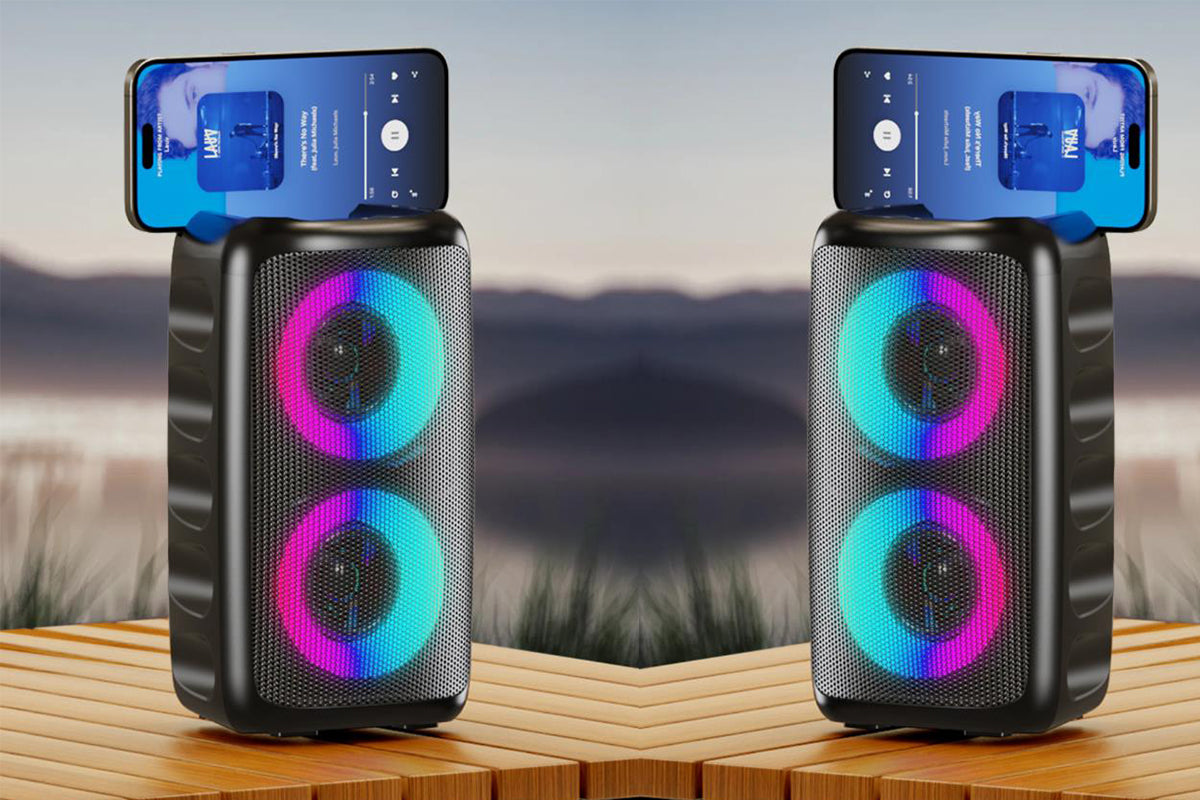 Bluetooth Speaker with Wired Microphone Portable Party TWS Speaker with Lights