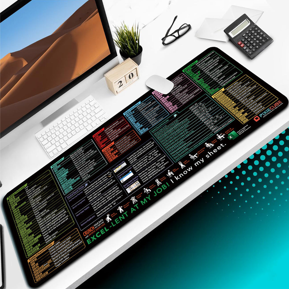 Non-Slip Excel Shortcut Keys Mouse Pad Quick Key Cheat Sheet Gaming Mousepad Office Spreadsheet Keyboard Mat