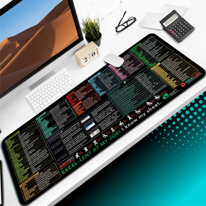 Non-Slip Excel Shortcut Keys Mouse Pad Quick Key Cheat Sheet Gaming Mousepad Office Spreadsheet Keyboard Mat