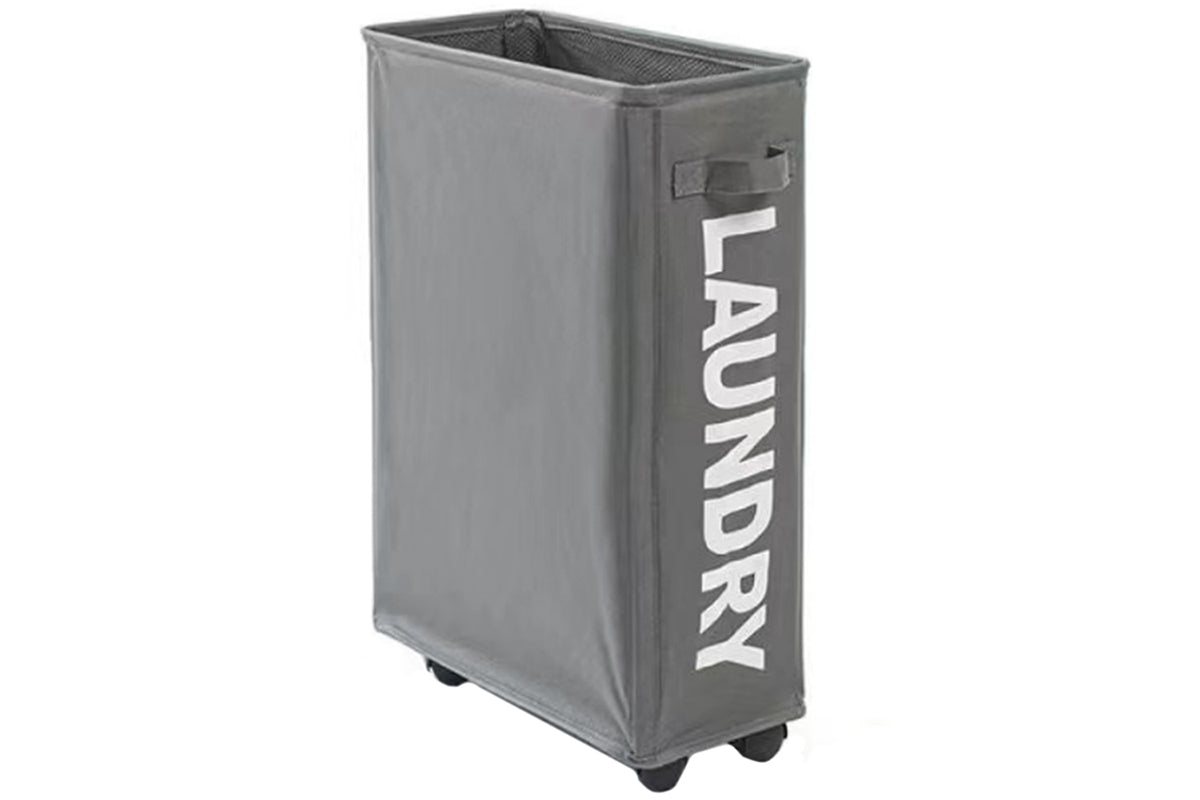 Foldable Laundry Washing Clothes Storage Bag With Universal Wheels-Deep Gray
