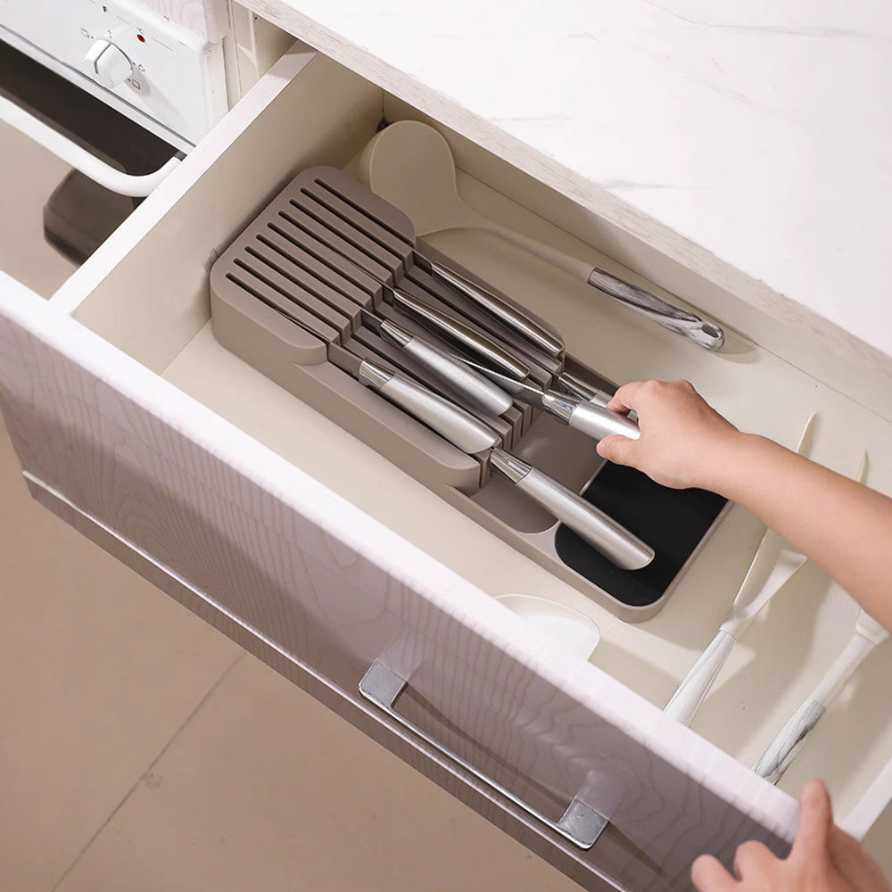Storage Rack Knife Block Organizer Kitchen Knives Holder Countertop or Drawer Use-Beige