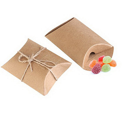 50 Piece Kraft Paper Pillow Gift Boxes with Ribbons - Brown