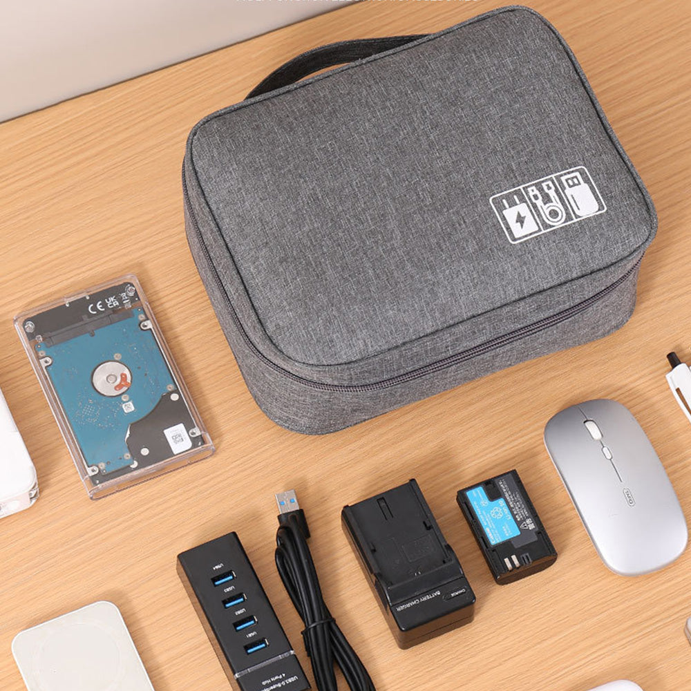 Large Digital Electronics Travel Organizer Bag with Adjustable Dividers - Grey