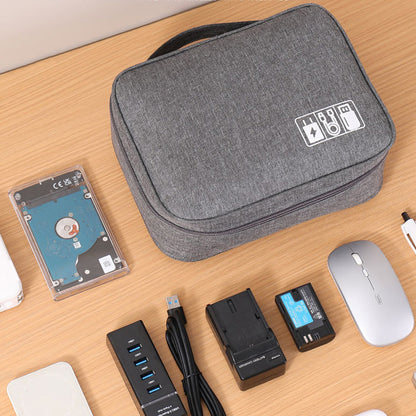 Large Digital Electronics Travel Organizer Bag with Adjustable Dividers - Grey