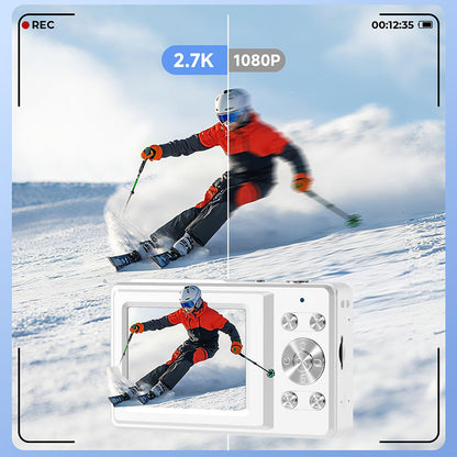 4K Digital Camera Dual Screen Selfie Camera for Vlogging - White