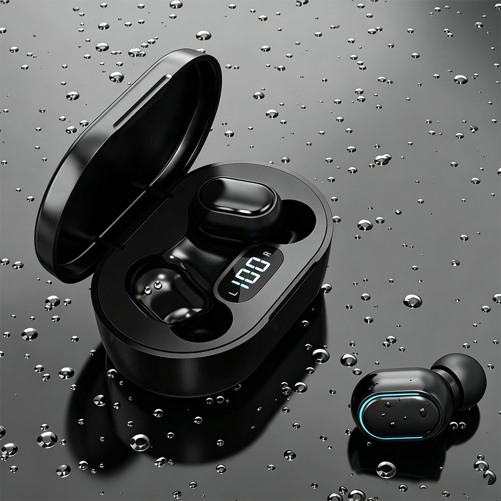 Bluetooth 5.1 Wireless Earbuds with LED Display IPX4 Waterproof Headphones-Black