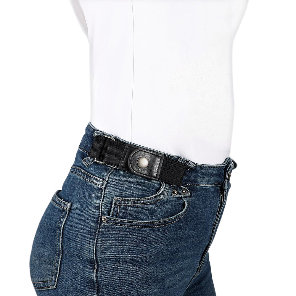 2Pcs Elastic Side Buckle Belt for Jeans Pants Unisex Adults Adjustable Waistband Stretch-Black