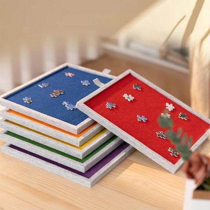 Foldable Felt Jigsaw Puzzle Board with 6 Drawers for Home Travel-Light Grey