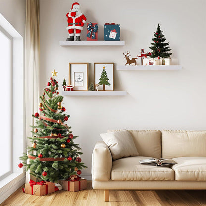 3Pcs Set Wall Mounted Floating Shelves Hanging Wood Storage Shelves for Home Bathroom White