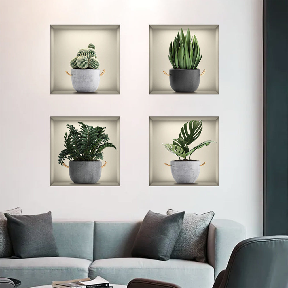 Green Pot Plants Leaves Wall Decals Removable DIY Wall Paper