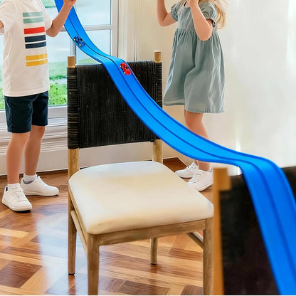 5-Meter Flexible Race Car Track with Base and 360-Degree Rotating Cars for Home Play Blue