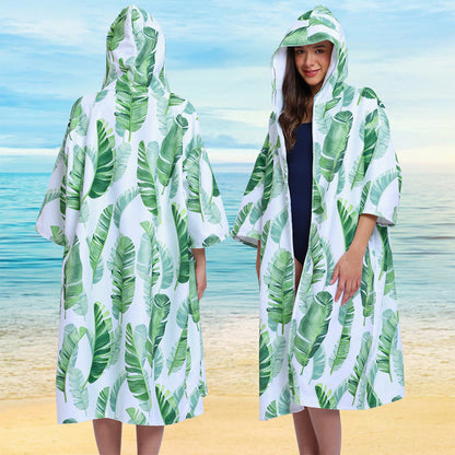 Unisex Hooded Towel Poncho Swim Parka for Adults -  Banana Leaf