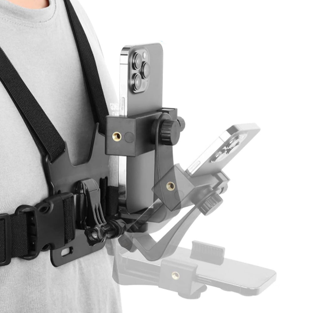 Mobile Phone Chest Mount Adjustable Harness Strap Holder with Rotating Phone Clip