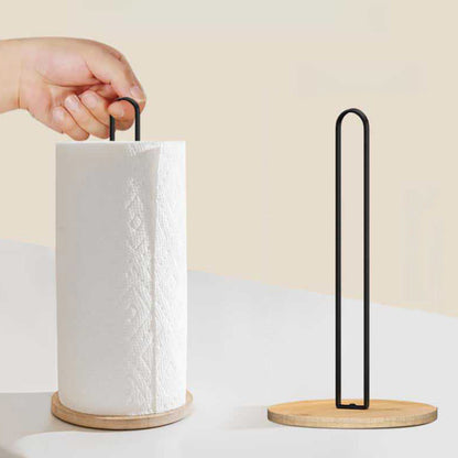 Freestanding Paper Towel Holder with Non-Slip Wood Base for Countertop Black