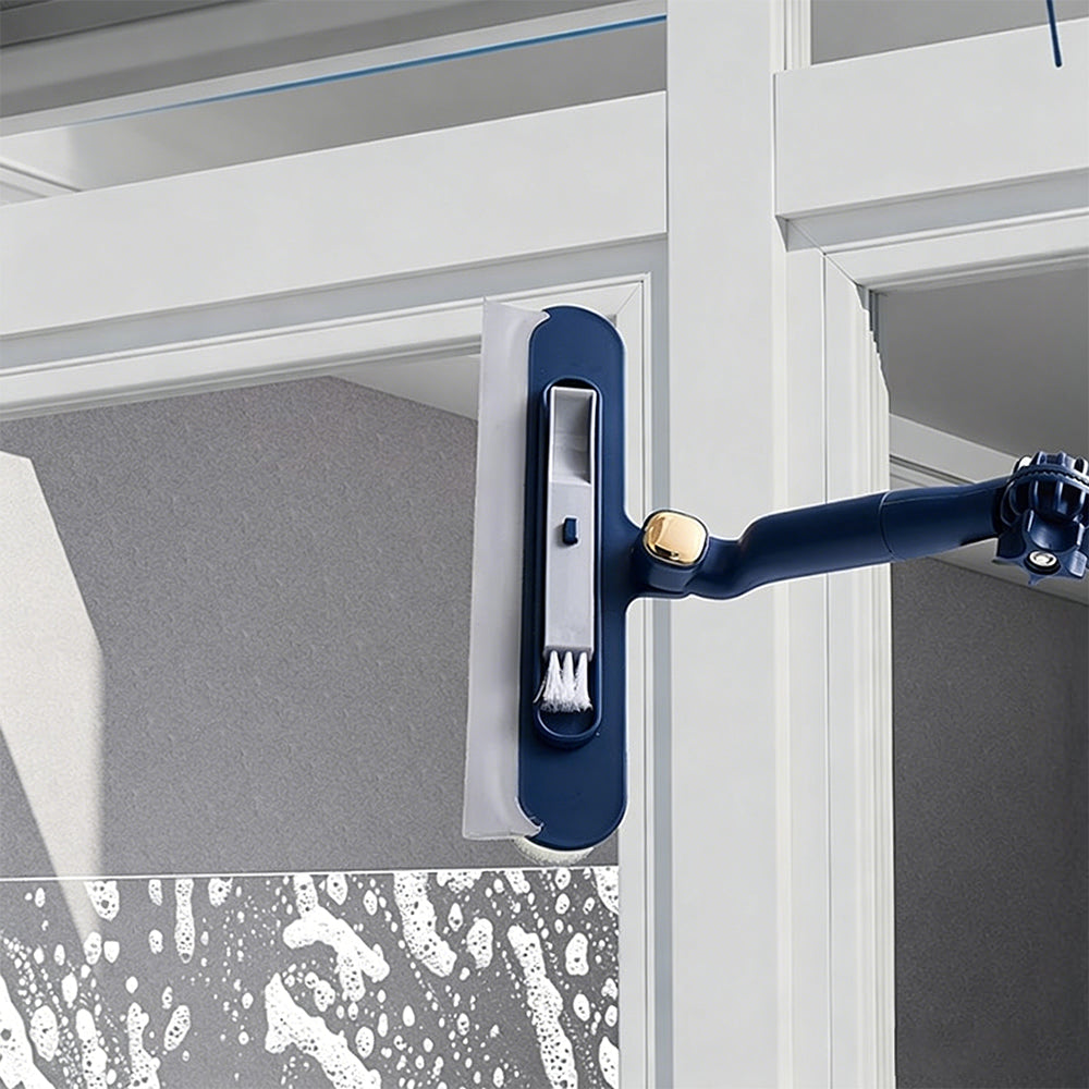 Telescopic Window Cleaner Tool with Squeegee and Scrubber-Blue