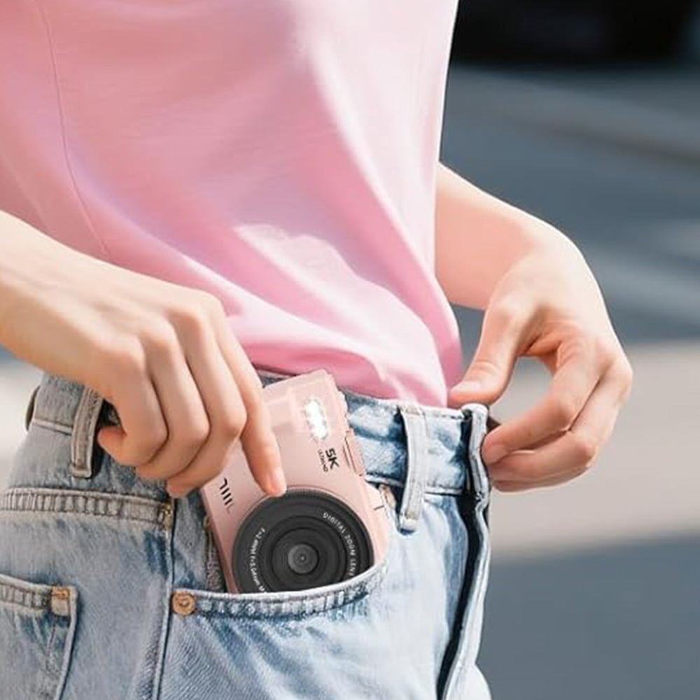 5K Digital Camera with 180-degree Flip Screen Autofoucs Vlogging Camera for YouTube -Pink