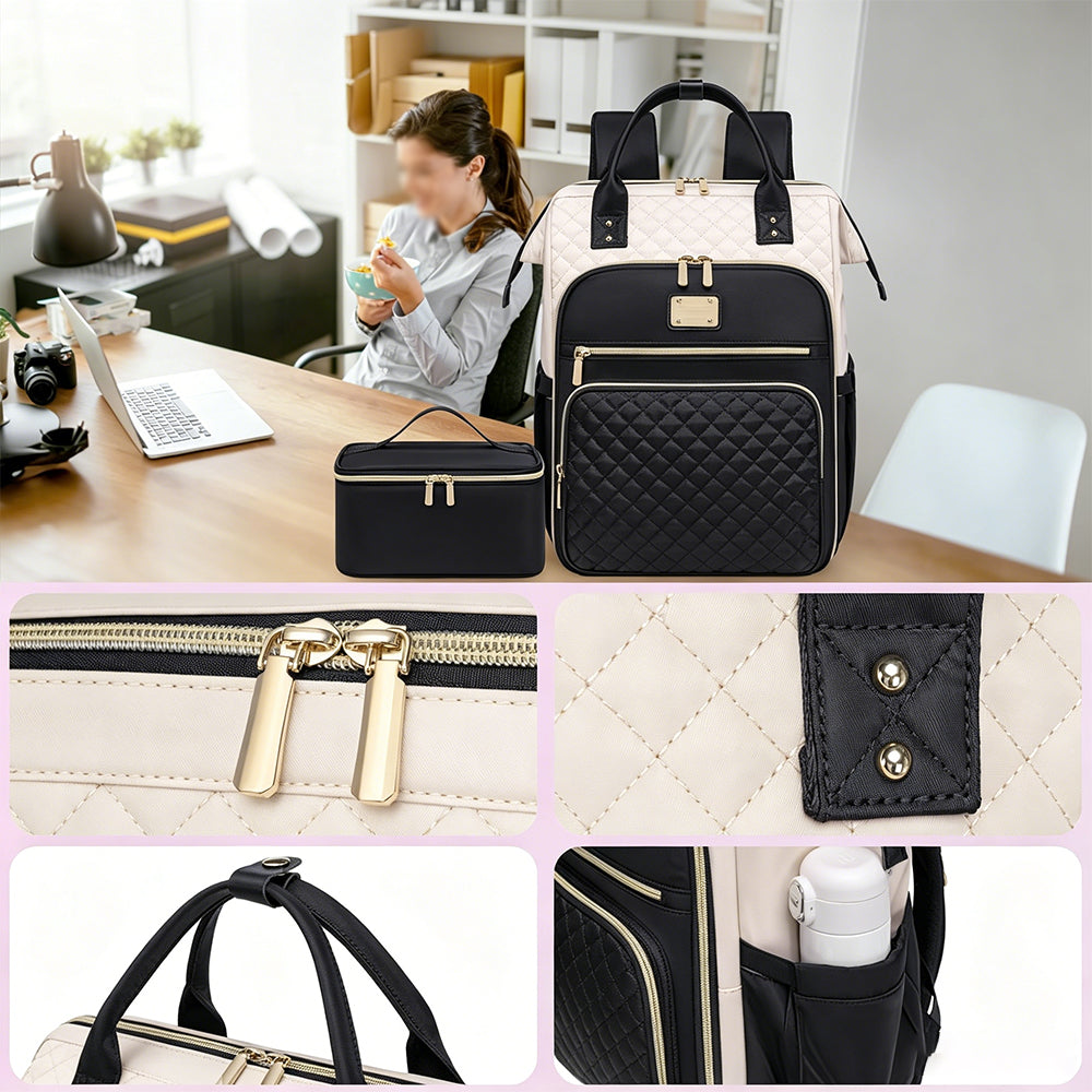 2-in-1 Laptop Backpack with Lunch Bag-Black