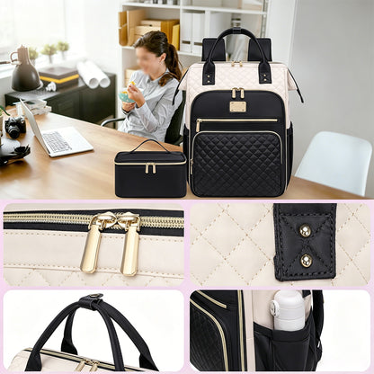2-in-1 Laptop Backpack with Lunch Bag-Black