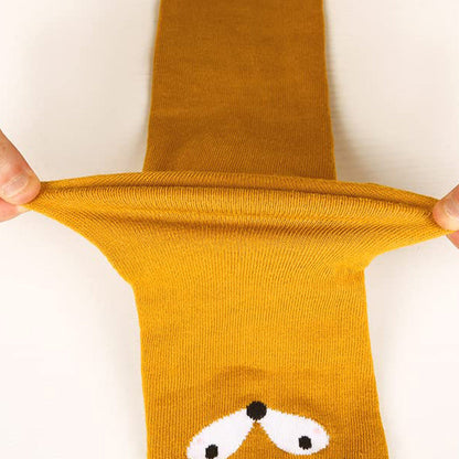 Pair of Cat Shape Warm Thigh High Over Knees Stockings Long Socks for Girls Yellow