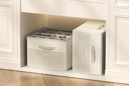 Shoe Organizer Foldable Shoe Storage Containers with Dividers and Lid -Beige