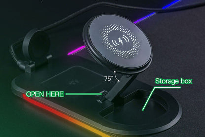 3-in-1 RGB Gaming Mouse Pad Wireless Charging Desk Mat with Foldable Phone Stand