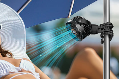 Portable Octopus Stroller Fan with Digital Display and 3 Speed Settings-Black