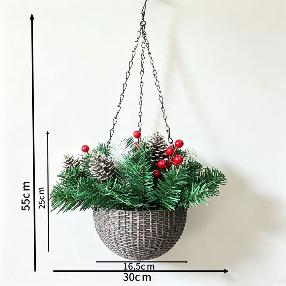 Christmas Artificial Hanging Basket Wreath Light with 8 Lighting Modes