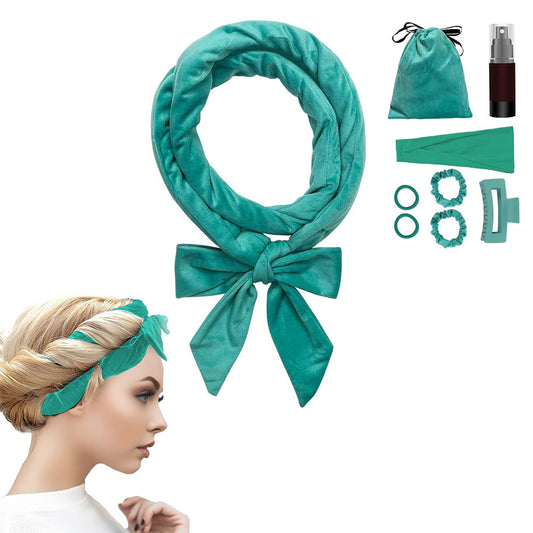 Heatless Curling Rod Headband Set Lazy No Heat Overnight Hair Curler Headband Ties for Women Girls Green
