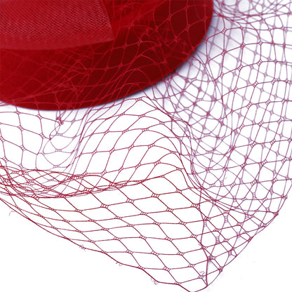 Vintage Mesh Rose Birdcage Veil Bridal Hair Headpiece - Red