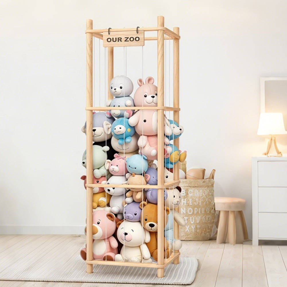 Stuffed Animal Storage Organizer Wooden Zoo Toy Holder for Playrooms Bedrooms