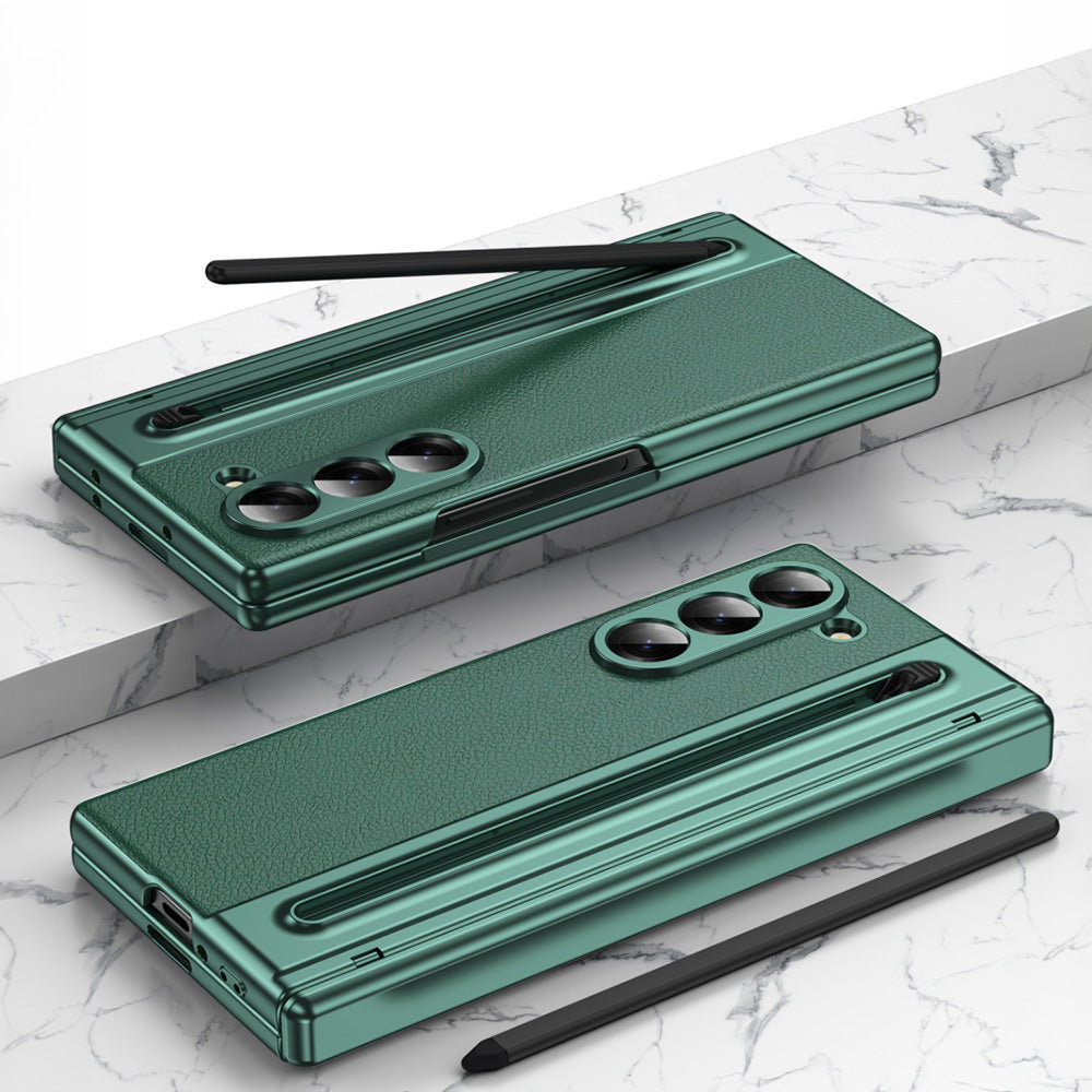Phone Case for Samsung Z Fold 7 with Pen Holder Full Coverage Hinge Protection-Green