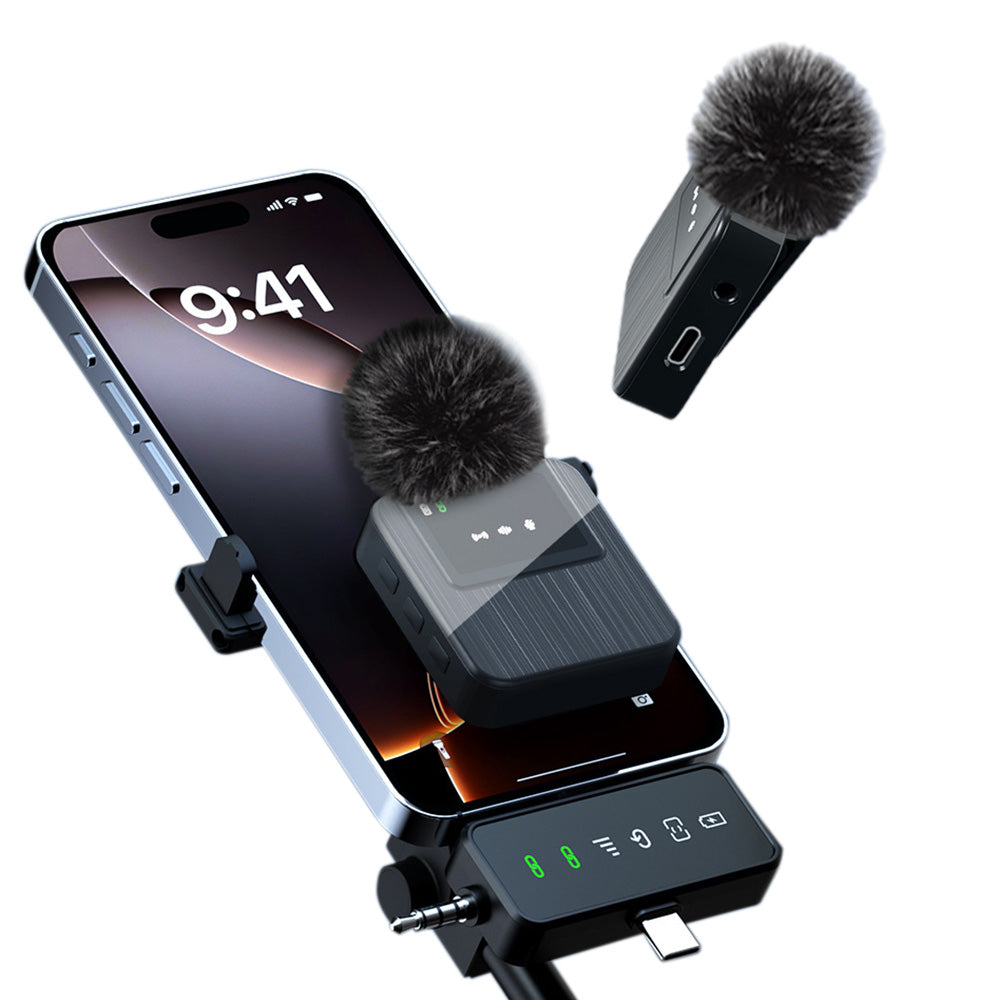 3-in-1 2.4G Wireless Lavalier Microphone Set Compatible with iPhone Android Device for Recording Live Streaming