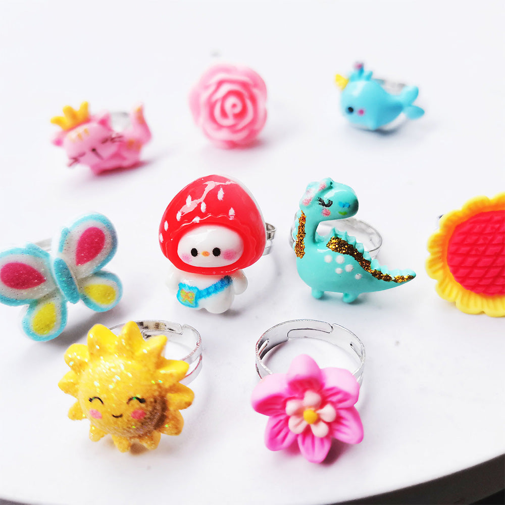 24Pcs Girl Jewel Rings Adjustable Dress Up Rings Christmas Party Decor