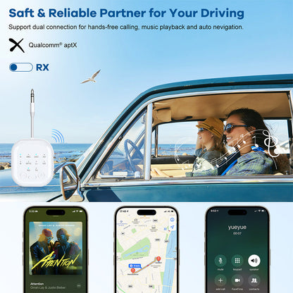 2-in-1Wireless Adapter Transmitter Receiver with Audio Sharing for Up to 2 Wireless Headphones