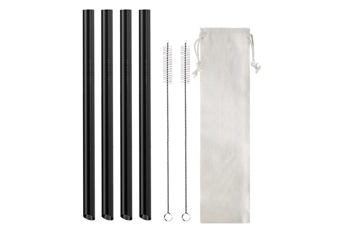 7Pcs BOBA Bubble Tea Straw Extra Wide Stainless Steel Metal Reusable Straws Pack Reusable Metal Straws Best For Drinking Bubble-Black