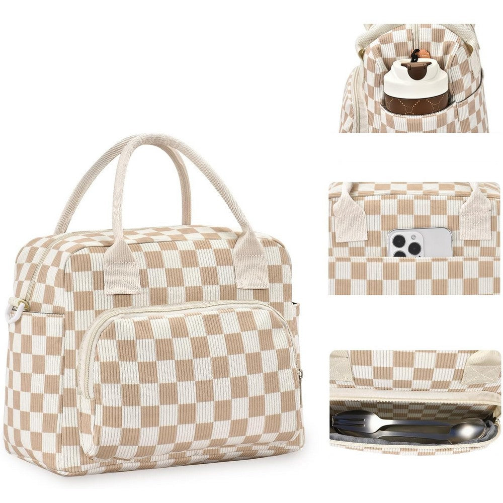 Insulated Lunch Bag for Women Tote Bags for Work Picnic-Checkered
