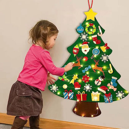 DIY Lighted Felt Christmas Tree Set Hanging Xmas Decorations with 3-Meter String Light