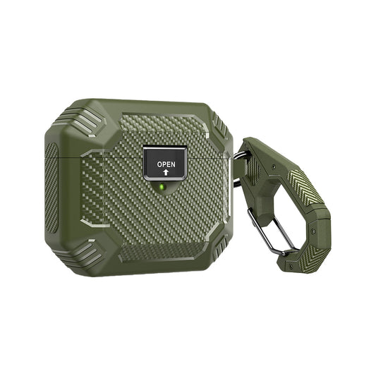 For Airpods Pro2nd Generation Magnetic Switch Case Shockproof Rugged Protective Cover with Keychain Army Green