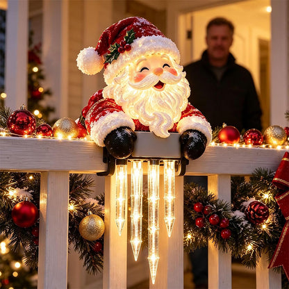 Solar Fence Icicle Light Cascading Glow Holiday Decoration Light - Santa