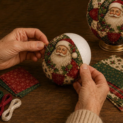 Adult Christmas Patchwork Ornament DIY Kit Xmas Fabric Ball Craft Set Santa Claus