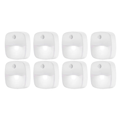 8pcs Motion Sensor Closet Lights Indoor Stair Lights Cordless LED Step Night Light for Under Cabinet Hallway-White