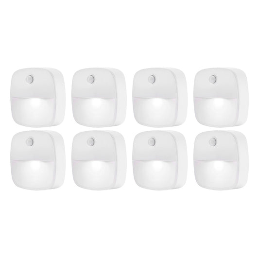 8pcs Motion Sensor Closet Lights Indoor Stair Lights Cordless LED Step Night Light for Under Cabinet Hallway-White